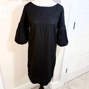 Lauren Ralph Lauren Black Embroidered Balloon Short Sleeve Cotton Dress Sz 2💛